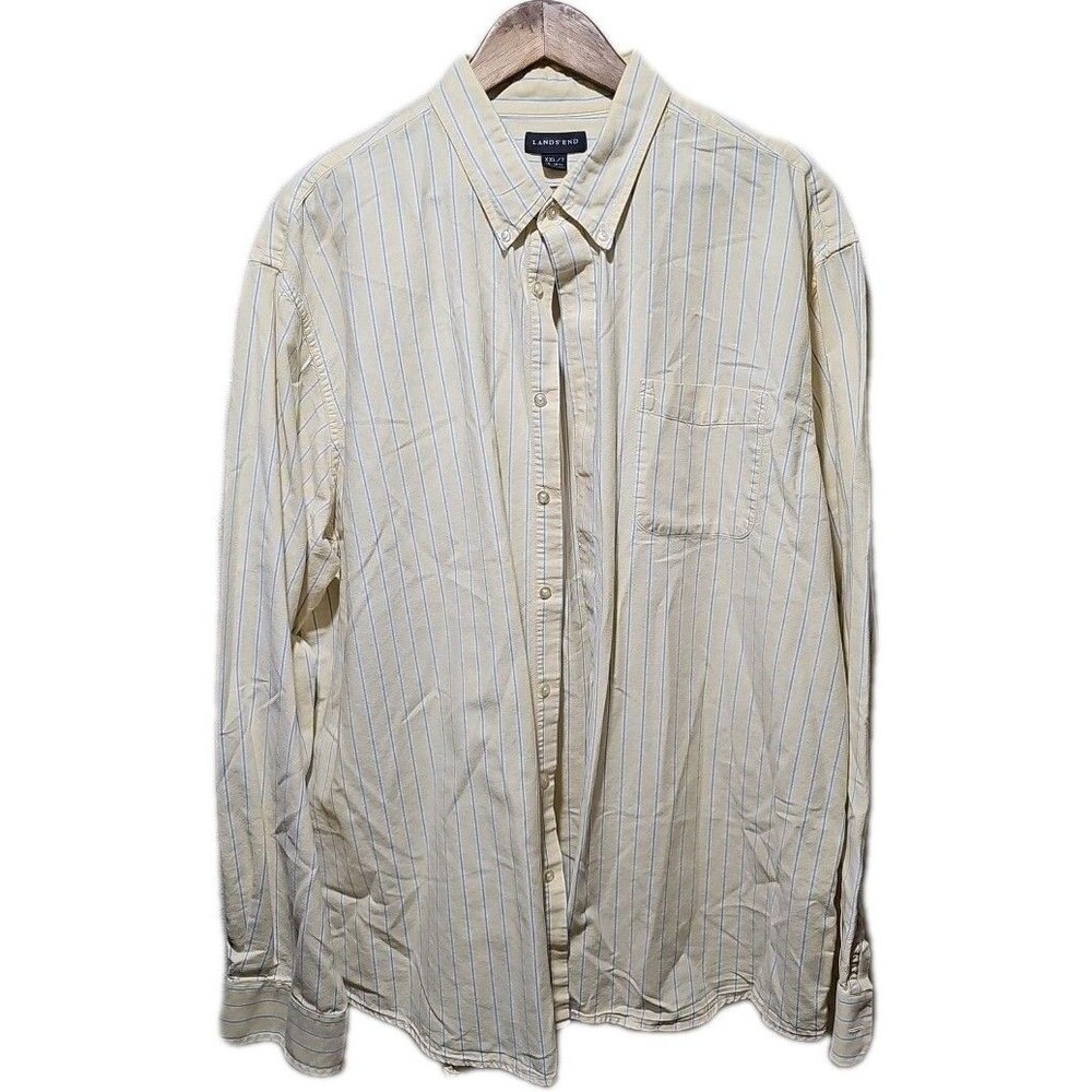 Lands’ End Oxford Button Down Shirt sz XXL/T Yellow Stripe